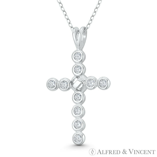 Paternoster Cross Sterling Silver Pendant Necklace with Italian Figaro Chain